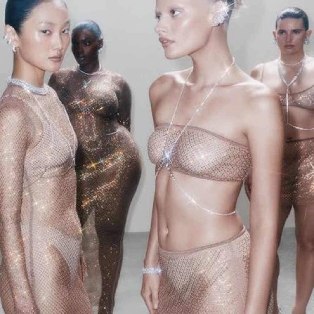 SKIMS X SWAROVSKI gold stretch net bandeau